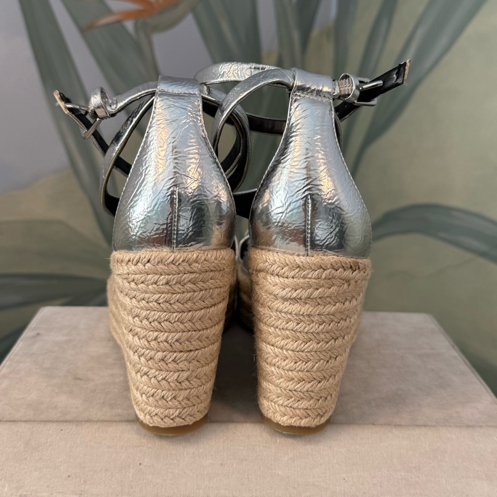 DKNY Metallic Silver Espadrille Wedge Sandals, size 6, NWOT - Picture 3 of 10